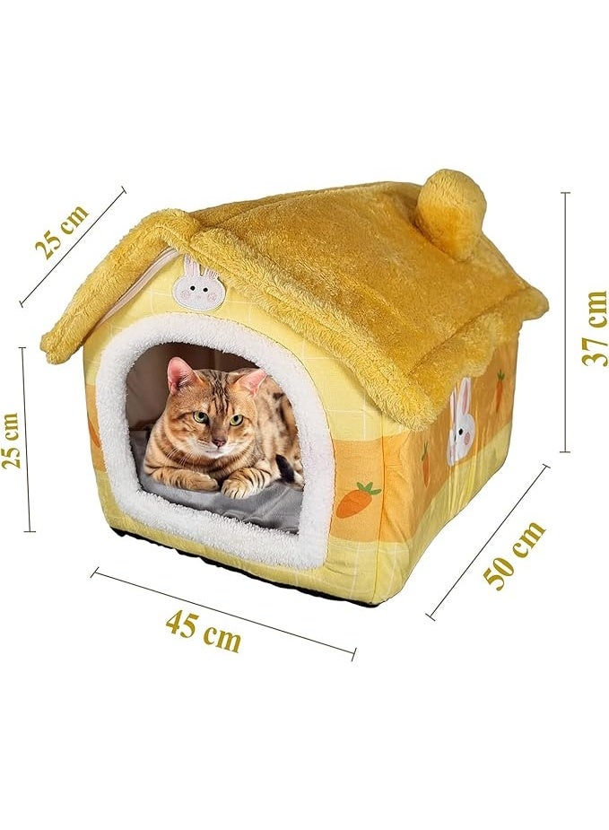 أن ان سي بيتس سرير للحيوانات الأليفة للقطط الصغيرة والمتوسطة الحجم، سرير قطط دافئ في الشتاء، وعش مريح للحيوانات الأليفة بتصميم على شكل منزل، ووسادة قابلة للإزالة، وقاعدة مضادة للانزلاق (50 سم) - Image 2