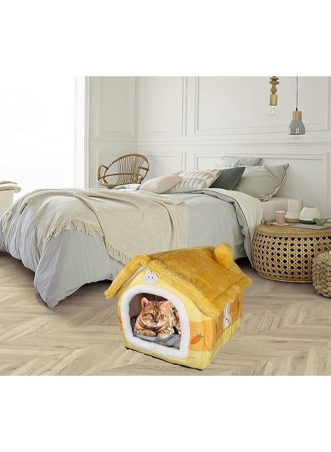 أن ان سي بيتس سرير للحيوانات الأليفة للقطط الصغيرة والمتوسطة الحجم، سرير قطط دافئ في الشتاء، وعش مريح للحيوانات الأليفة بتصميم على شكل منزل، ووسادة قابلة للإزالة، وقاعدة مضادة للانزلاق (50 سم) - Image 3