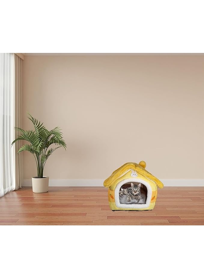 أن ان سي بيتس سرير للحيوانات الأليفة للقطط الصغيرة والمتوسطة الحجم، سرير قطط دافئ في الشتاء، وعش مريح للحيوانات الأليفة بتصميم على شكل منزل، ووسادة قابلة للإزالة، وقاعدة مضادة للانزلاق (50 سم) - Image 4