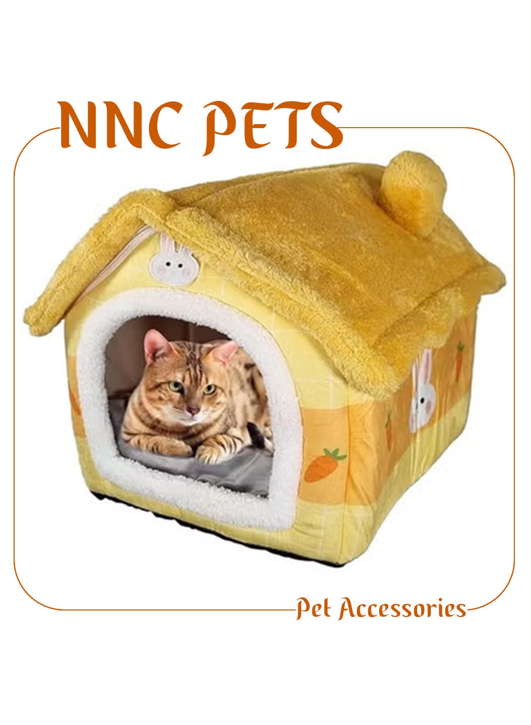 Pet bed house for small to medium cats, Winter warm cat bed, and Comfortable pet nest with House-shape design, Removable cushion, and Anti-skid bottom (50 cm)