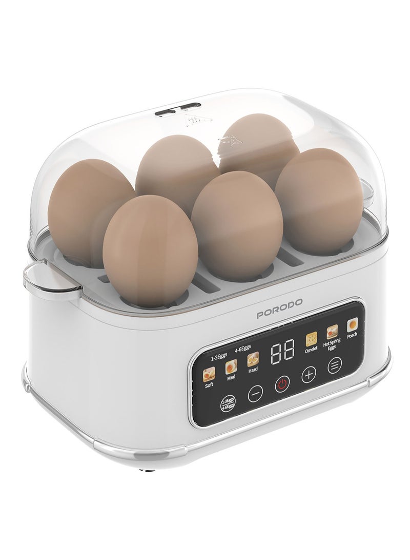 porodo Smart Electric Egg Boiler, 380W Egg Cooker, Up to 6 Eggs, Present Program Selector, Auto Shut-off Function, 100mL Water Capacity - Image 1