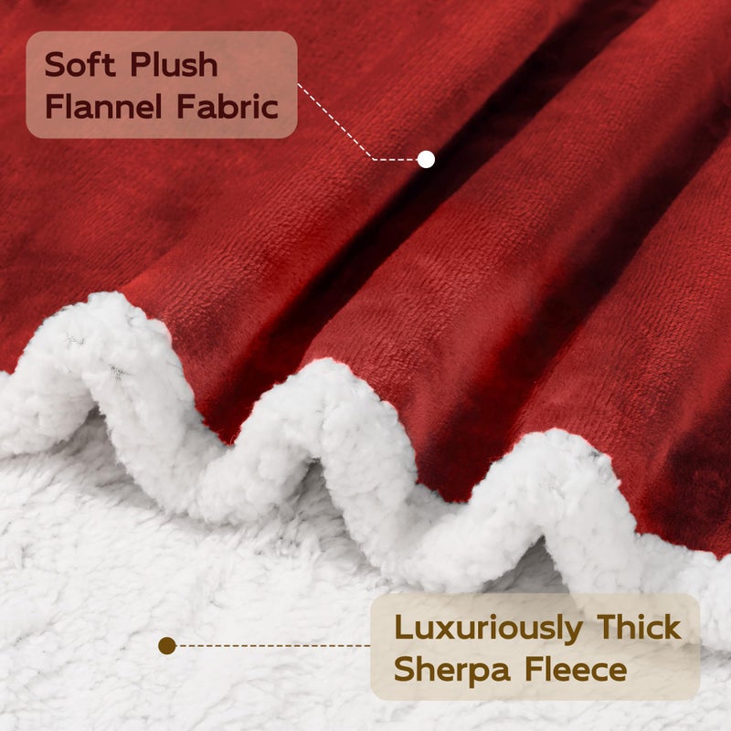 BEAUTEX Sherpa Fleece Throw Blankets  Soft Fluffy Flannel Plush Blanket and Throw  Fuzzy Cozy Red Cuddle Blankets for Couch Bed Sofa Adults (50"" x 60""  Wine) - Image 4