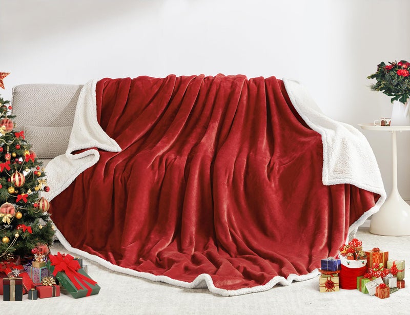 BEAUTEX Sherpa Fleece Throw Blankets  Soft Fluffy Flannel Plush Blanket and Throw  Fuzzy Cozy Red Cuddle Blankets for Couch Bed Sofa Adults (50"" x 60""  Wine) - Image 1