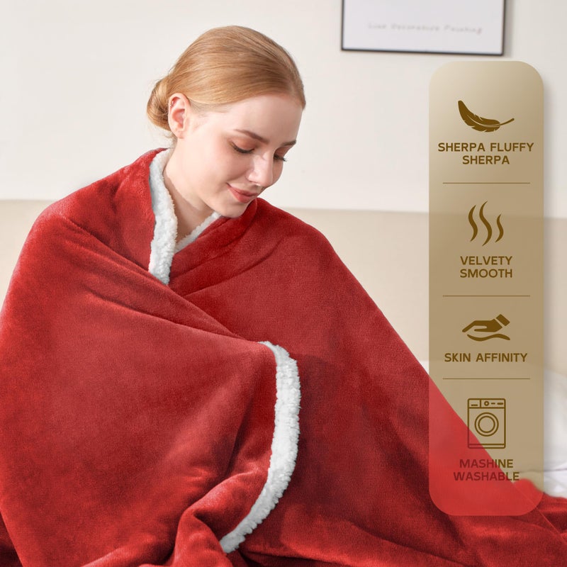 BEAUTEX Sherpa Fleece Throw Blankets  Soft Fluffy Flannel Plush Blanket and Throw  Fuzzy Cozy Red Cuddle Blankets for Couch Bed Sofa Adults (50"" x 60""  Wine) - Image 5