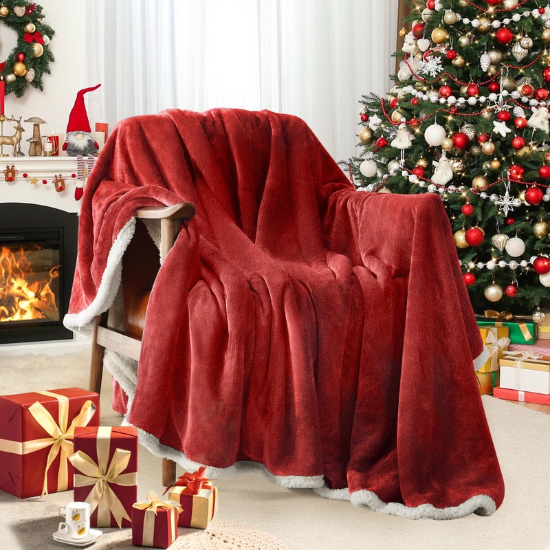 BEAUTEX Sherpa Fleece Throw Blankets  Soft Fluffy Flannel Plush Blanket and Throw  Fuzzy Cozy Red Cuddle Blankets for Couch Bed Sofa Adults (50"" x 60""  Wine) - Image 3
