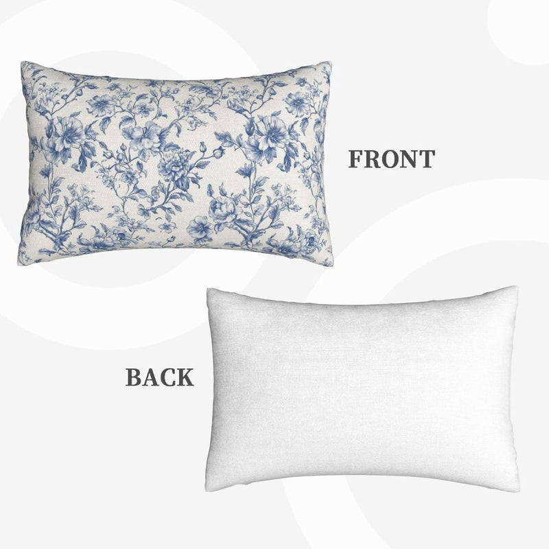 GOLIANDA Blue Pillow Covers 12x20 Set of 2 Chinoiserie Blue and Cream Floral Throw Pillows Vintage Rustic Toile Flower Decorative Pillowcase Outdoor Chinoiserie Decor Lumbar Cushion Case for Couch Bed - Image 2