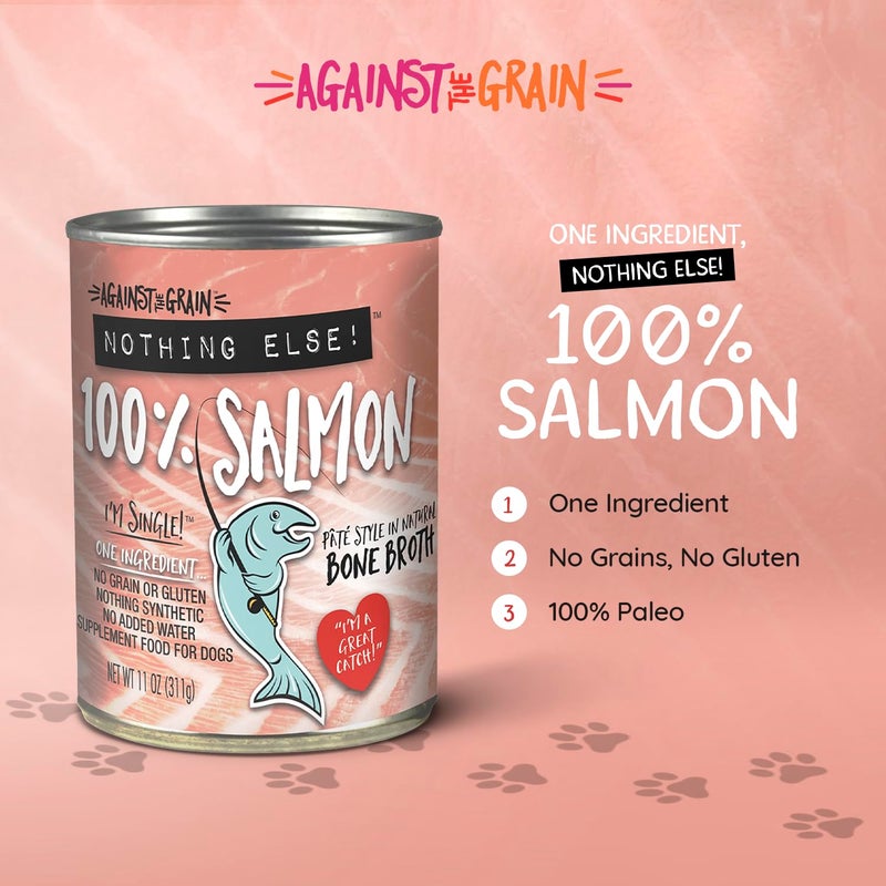 Evanger's Against The Grain Nothing Else! 100% Salmon Dog Food â€“ 12 Count, 11 oz Each â€“ Single-Ingredient Meatball Texture in Natural Broth â€“ Wet Dog Food â€“ Grain & Gluten Free - Image 2