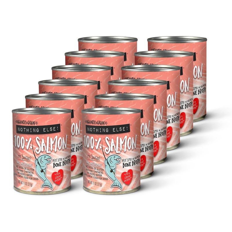 Evanger's Against The Grain Nothing Else! 100% Salmon Dog Food â€“ 12 Count, 11 oz Each â€“ Single-Ingredient Meatball Texture in Natural Broth â€“ Wet Dog Food â€“ Grain & Gluten Free - Image 1