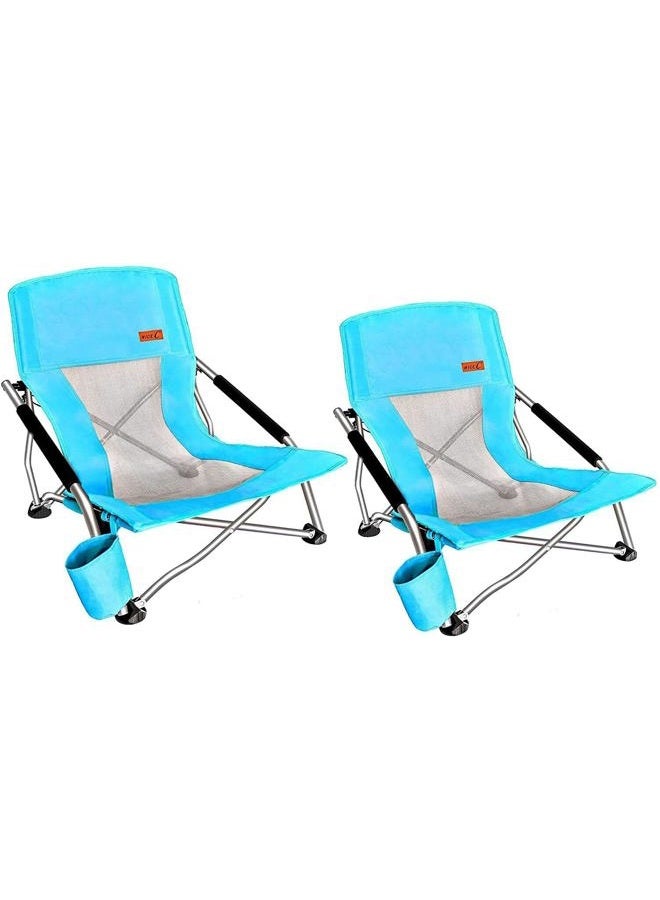 Nice C Camping on the Low Beach Folding Chair, Ultralight Backpacking Chair with Cup Holder & Carry Bag, Compact & High Performance Outdoor, Camping (2 Sets of Blue) - Image 1