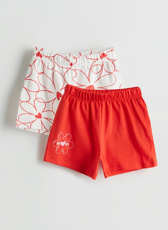 LC WAIKIKI Girls' Printed Waist Elasticated Shorts 2 Pack - Image 1