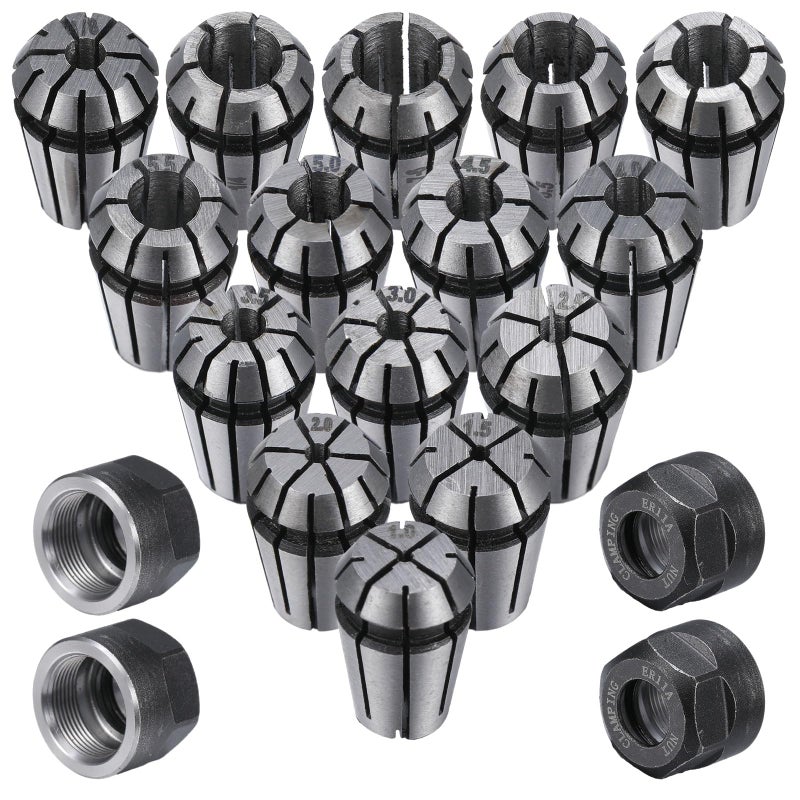 Yaocom 19 Pcs ER11 Spring Collet Set Er11 A M14 Thread Collet Clamping Nuts Precision Spring for CNC Engraving Milling Lathe Chuck Tool 10mm70mm and 14 18