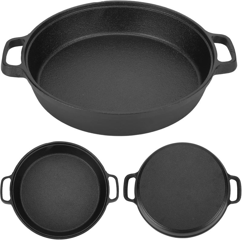 Asixxsix Cast Iron Griddle Pan, Thickened Design Physical Non Stick Even Heat Distribution Cast Iron Pancake Pan, Induction Ready Griddle with Two Handles for Household Restaurants - Image 2