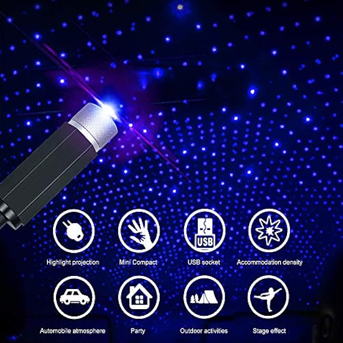 YEERON Car Roof Star Night Light Adjustable MultiEffect Romantic Environmental Lights Home Lights Ceiling Decorative Lights1Pack Blue - Image 4