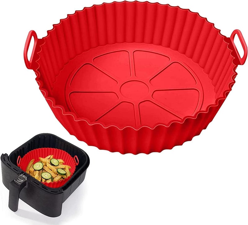 SIRTERIQ SIRTERIQ 1PCS Air Fryer Liners I Round Silicone Basket Baking Tray I Pot with Ear Handles I Nonstick Reusable Heat Resistant I Cooking Oven Insert Accessories Multicolor  - Image 1