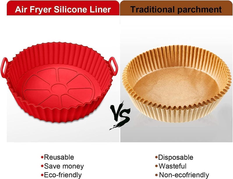 SIRTERIQ SIRTERIQ 1PCS Air Fryer Liners I Round Silicone Basket Baking Tray I Pot with Ear Handles I Nonstick Reusable Heat Resistant I Cooking Oven Insert Accessories Multicolor  - Image 3