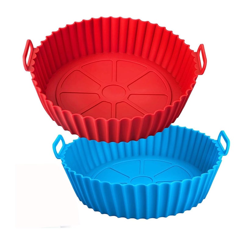 SIRTERIQ SIRTERIQ 1PCS Air Fryer Liners I Round Silicone Basket Baking Tray I Pot with Ear Handles I Nonstick Reusable Heat Resistant I Cooking Oven Insert Accessories Multicolor  - Image 2