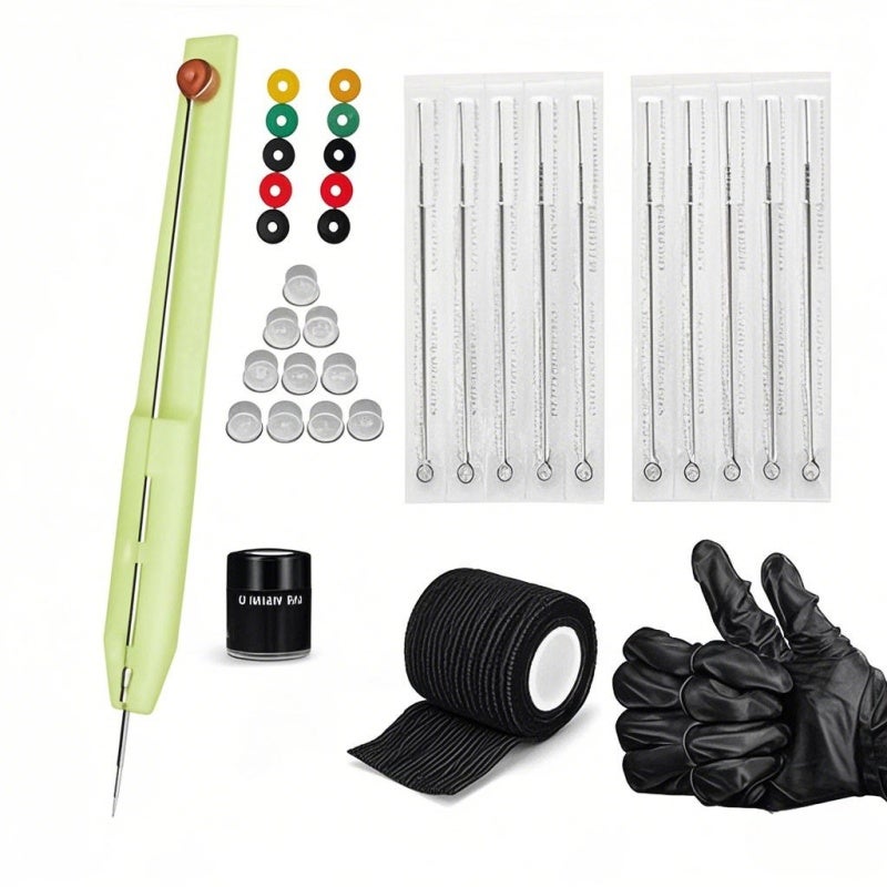 Hand Poke Pen: 3D Printed With 3 Card Slots - 10pcs 304L Stainless Steel Disposable Needles Tattoo Kit for Beginners, Learners, Tattoo Artists - Image 1