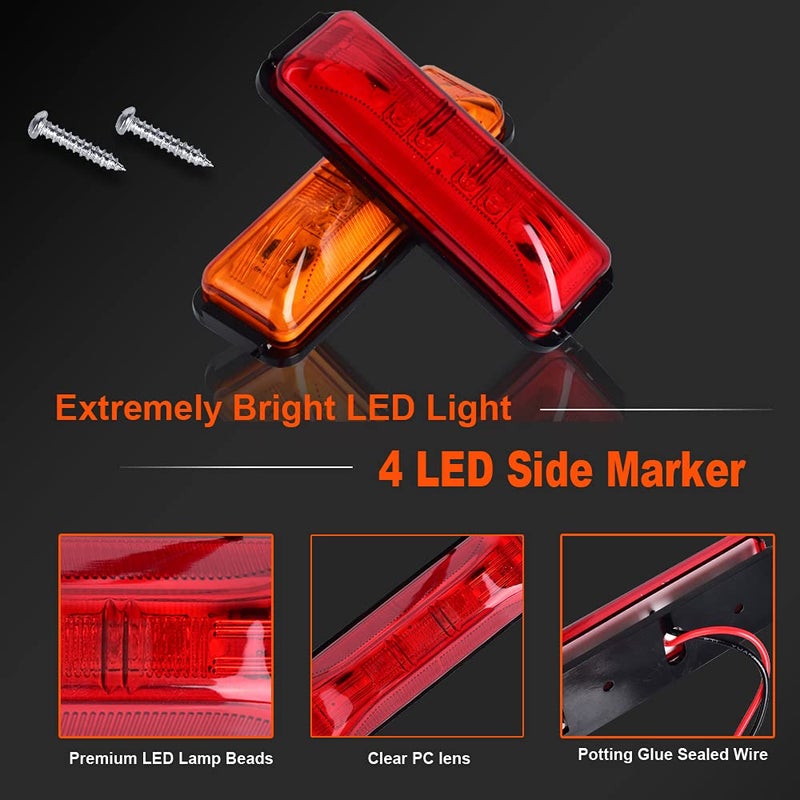 nifeida 4PCS 4Inch Waterproof Trailer Side Marker Light 4LED Amber/Red Clearance Lights Front Rear Surface Mount for Trailer Truck Boat RV Camper DC12V [2 Red & 2 Amber] - Image 3