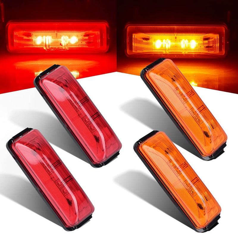 nifeida 4PCS 4Inch Waterproof Trailer Side Marker Light 4LED Amber/Red Clearance Lights Front Rear Surface Mount for Trailer Truck Boat RV Camper DC12V [2 Red & 2 Amber] - Image 1