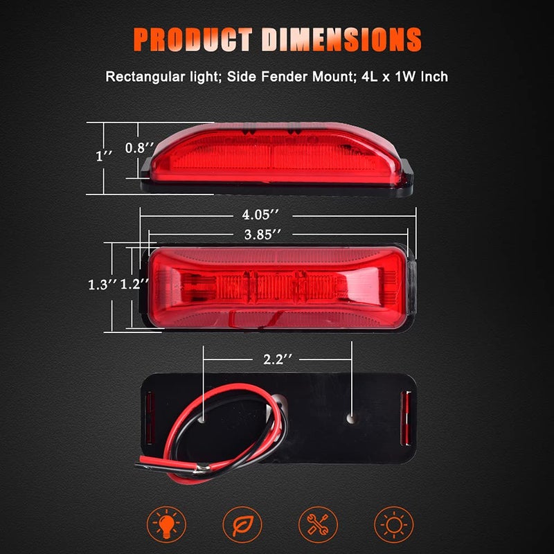 nifeida 4PCS 4Inch Waterproof Trailer Side Marker Light 4LED Amber/Red Clearance Lights Front Rear Surface Mount for Trailer Truck Boat RV Camper DC12V [2 Red & 2 Amber] - Image 5