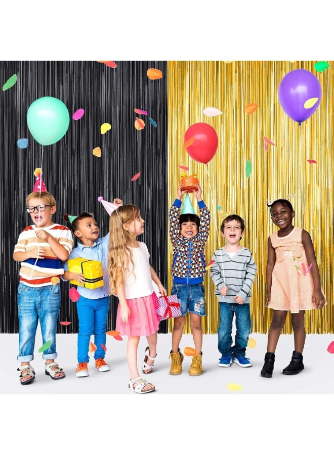 4 pcs 3ft x 6ft Gold & Black Foil Curtains Birthday Decoration, Anniversary, Bachelorette, Baby Shower, Golden Foil Fringe Tinsel Curtain - Pack of 4 - Image 2