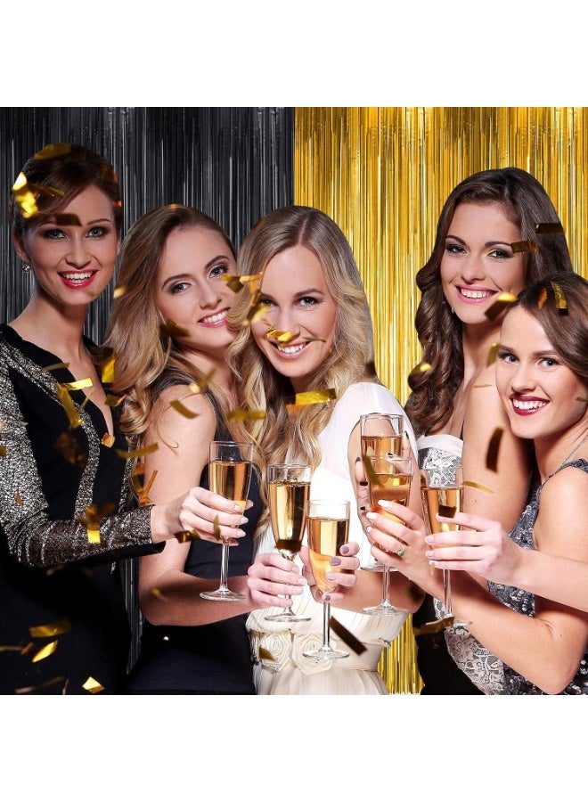 4 pcs 3ft x 6ft Gold & Black Foil Curtains Birthday Decoration, Anniversary, Bachelorette, Baby Shower, Golden Foil Fringe Tinsel Curtain - Pack of 4 - Image 4
