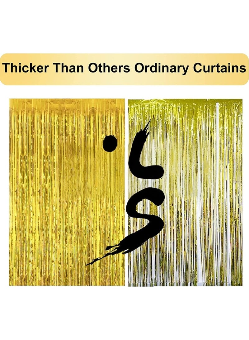 4 pcs 3ft x 6ft Gold & Black Foil Curtains Birthday Decoration, Anniversary, Bachelorette, Baby Shower, Golden Foil Fringe Tinsel Curtain - Pack of 4 - Image 3