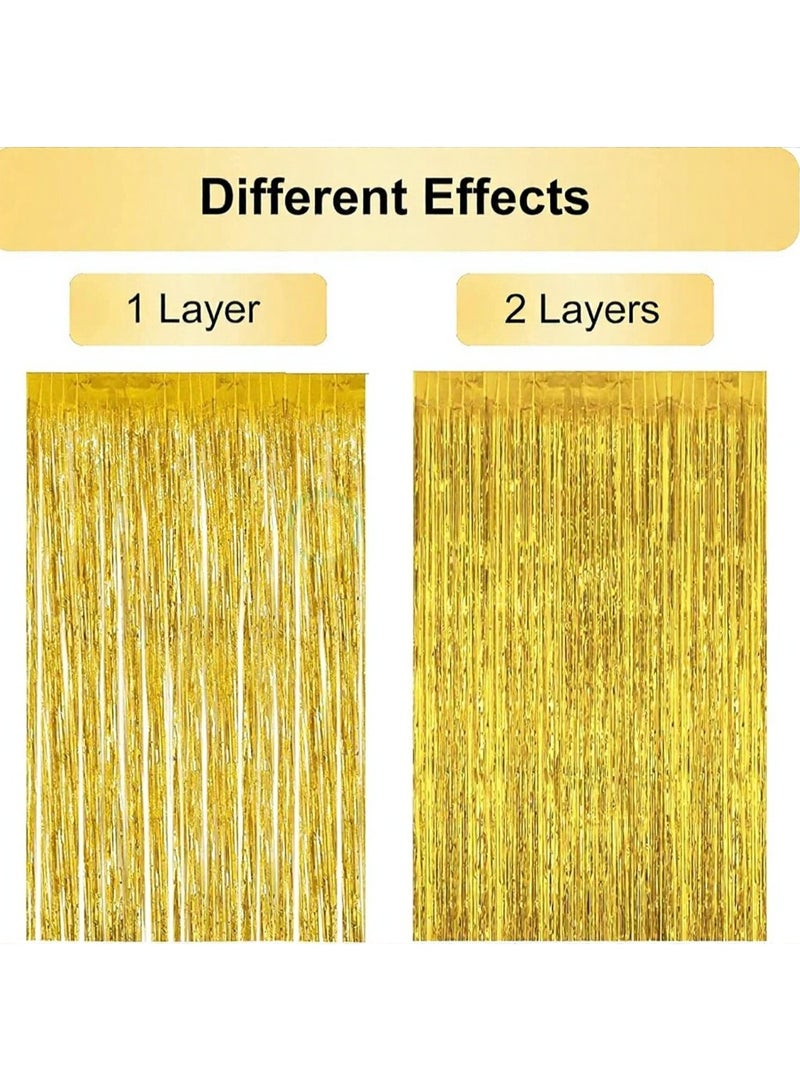 4 pcs 3ft x 6ft Gold & Black Foil Curtains Birthday Decoration, Anniversary, Bachelorette, Baby Shower, Golden Foil Fringe Tinsel Curtain - Pack of 4 - Image 5