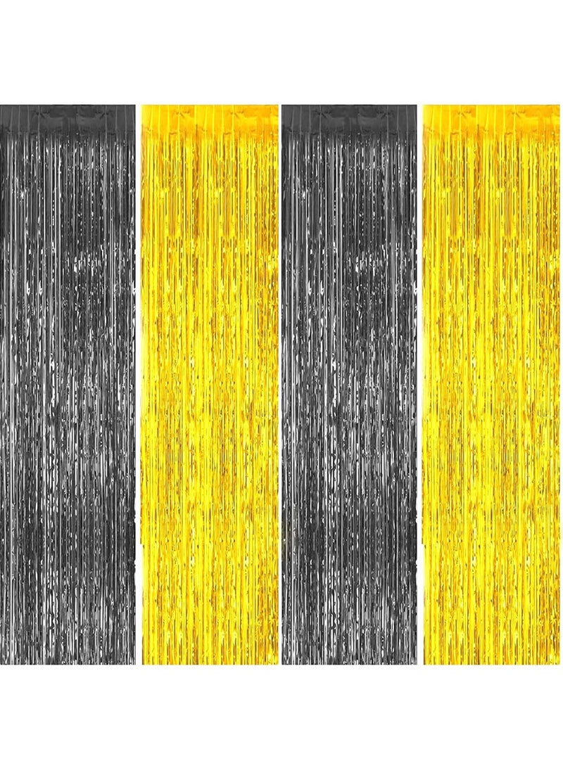 4 pcs 3ft x 6ft Gold & Black Foil Curtains Birthday Decoration, Anniversary, Bachelorette, Baby Shower, Golden Foil Fringe Tinsel Curtain - Pack of 4 - Image 1