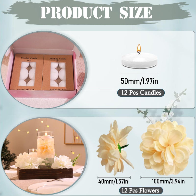 Wppnsy 24 Pcs Floating Candles For Centerpieces And Floating Flowers Artificial Flowers Head Vase Filler For Party Home Table Wedding Centerpieces Decoration (Champagne) - Image 3