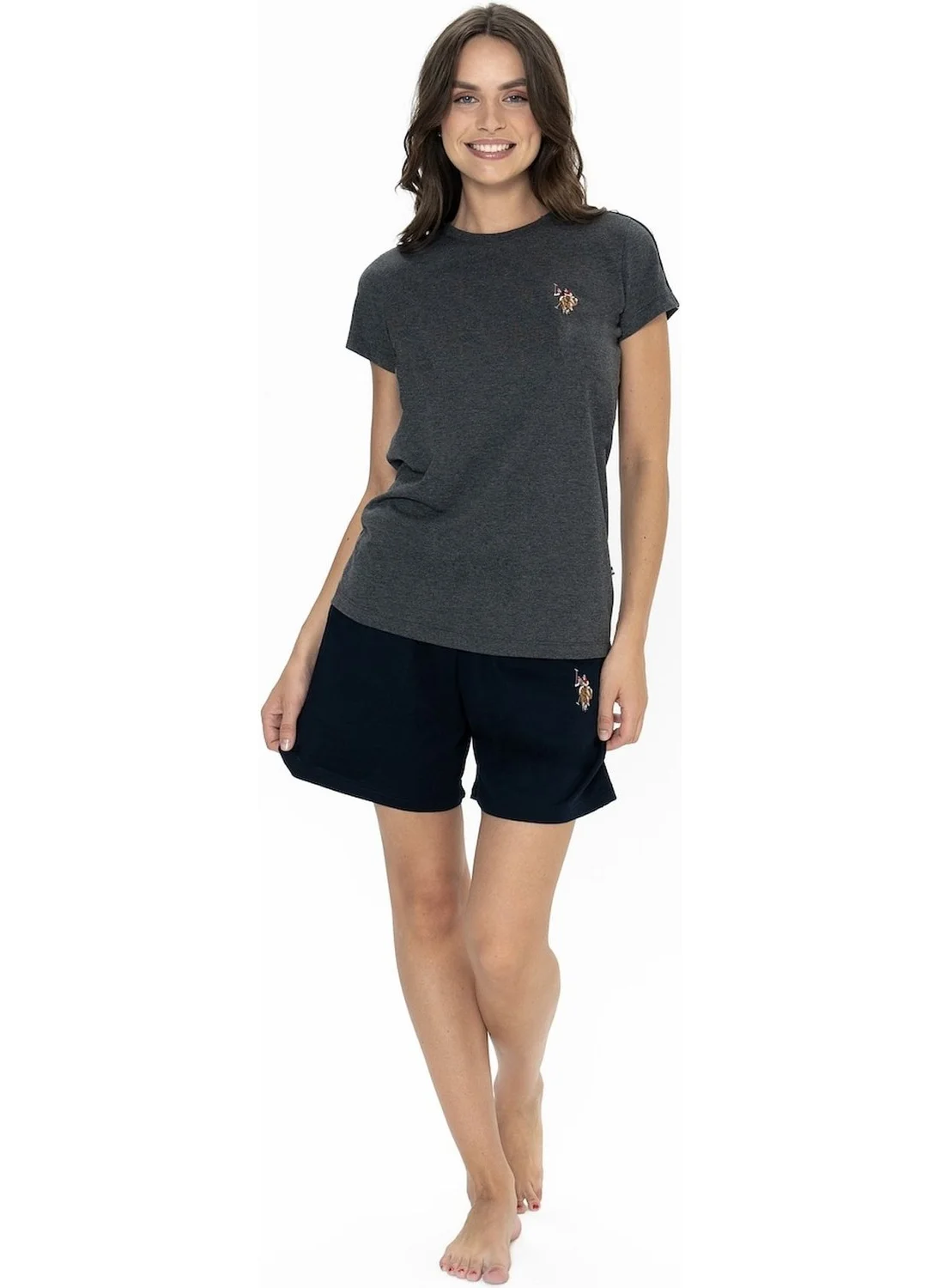 U.S. Polo Assn. 20000 Women's Short Sleeve Crew Neck Shorts Pajama Set-Anthracite Melange