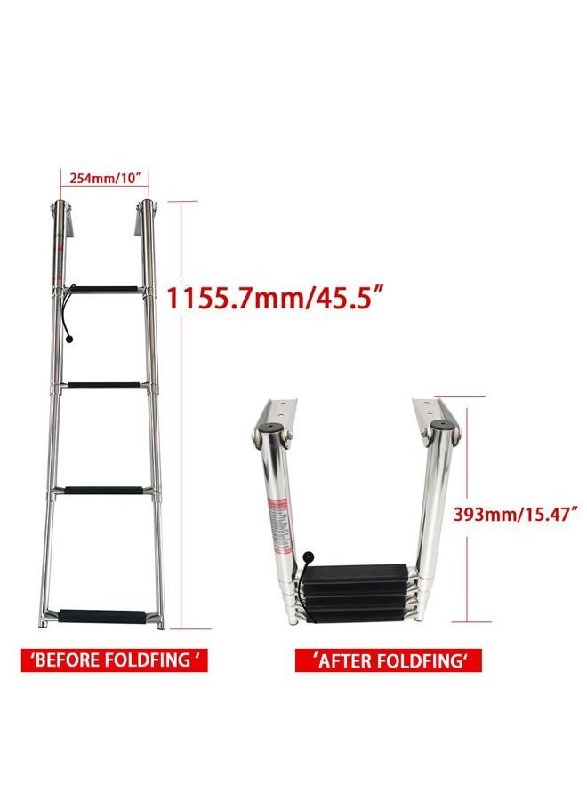 Haida 4 Step Telescoping Folding Pontoon Boat Dock Ladder, Stainless Steel Swim Step Ladder for Boat Yacht Dock - Image 2