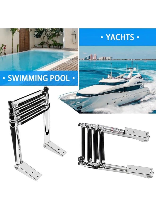 Haida 4 Step Telescoping Folding Pontoon Boat Dock Ladder, Stainless Steel Swim Step Ladder for Boat Yacht Dock - Image 3