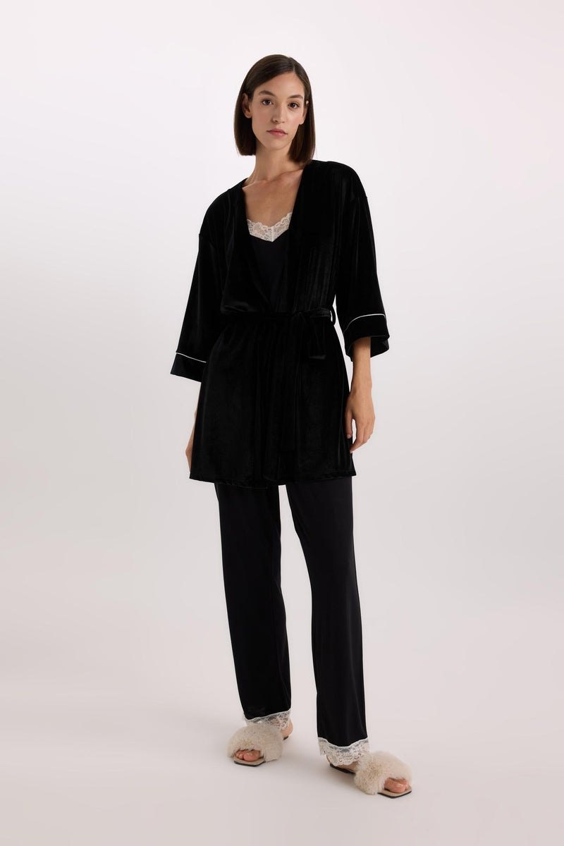 DeFacto Woman Fall in Love Regular Fit Wrap Neck Velvet Robe  - Image 2