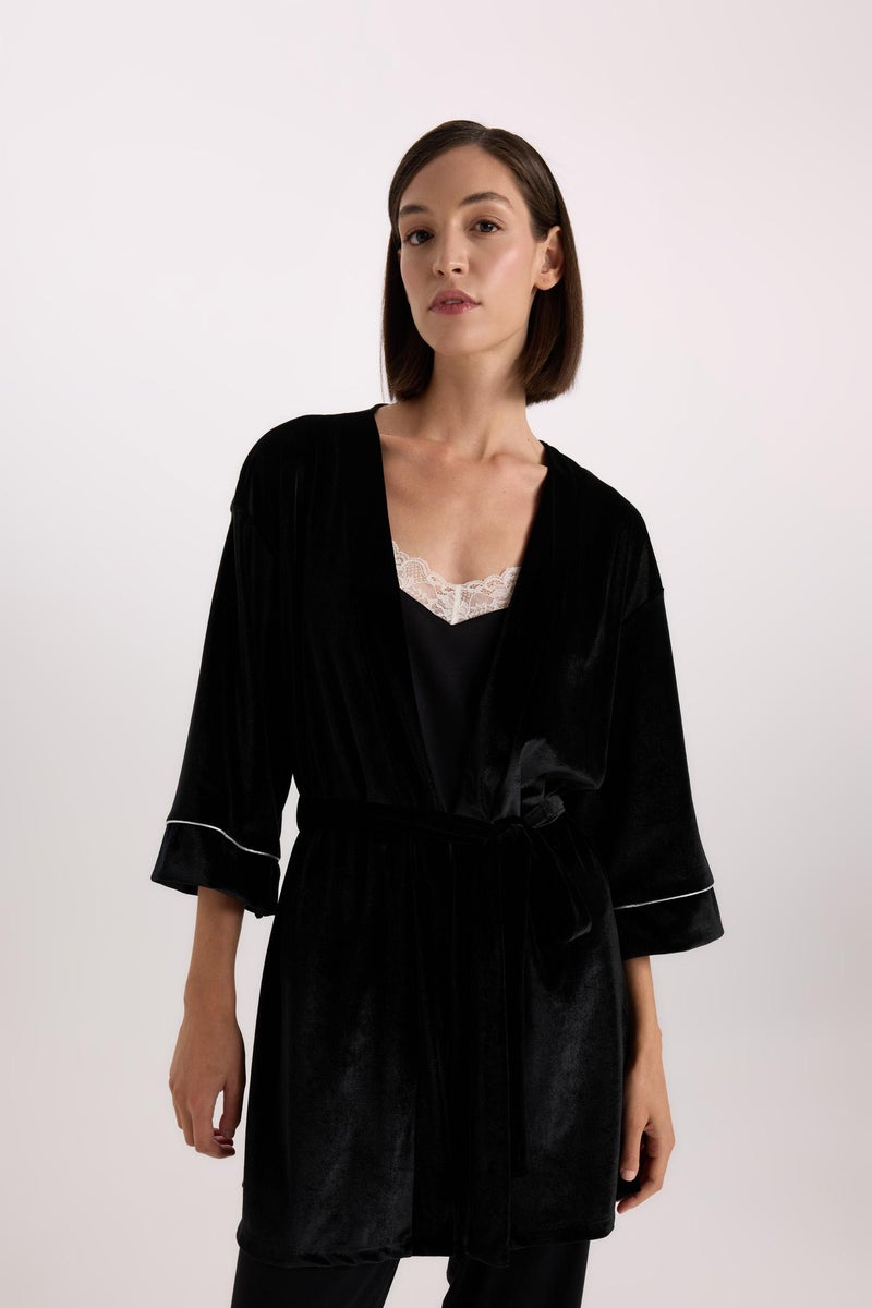 Woman Fall in Love Regular Fit Wrap Neck Velvet Robe