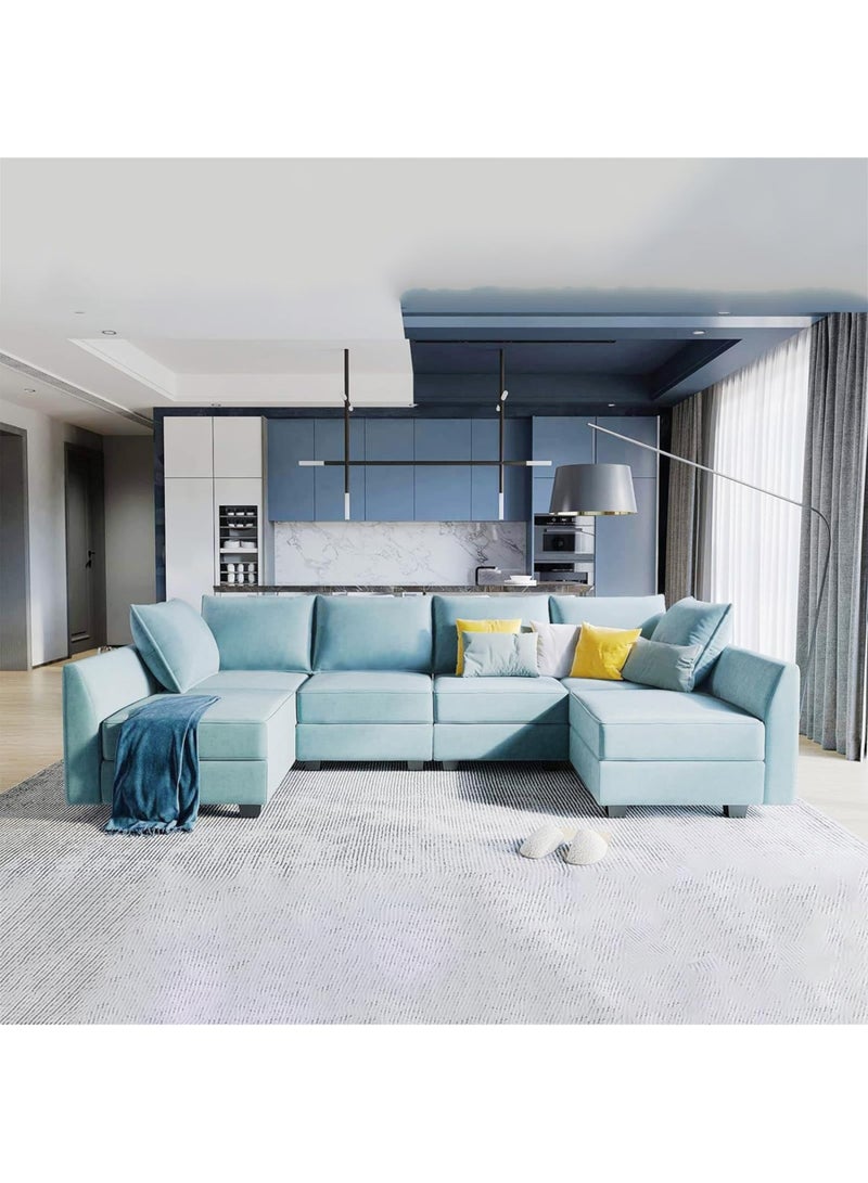 KARNAK Karnak Avril Sectional Sofa Modern Design Polyester Sofa For Living Room Color (Blue - 6 Seater)  - Image 2