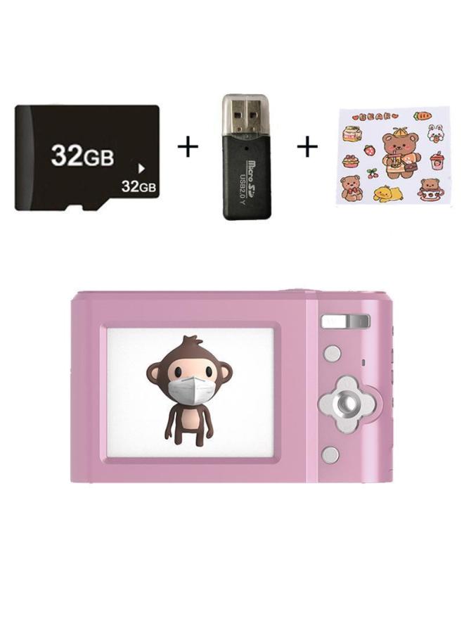 Generic Student Camera Digital Self-contained Flash Entry-level CCD HD Junior High School Student Cute Phase-Body Color:Pink +32G Memory Card + Card Reader + Cartoon Stickers  - Image 1