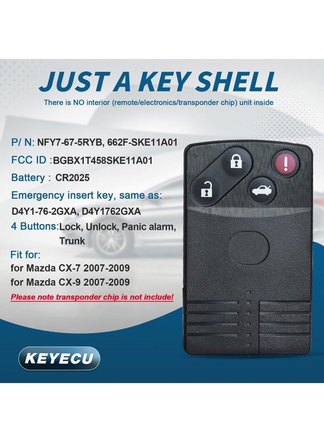 Keyecu Smart Card Remote Key Shell Case for Mazda 5 6 CX-7 CX-9 RX8 Miata 3+1 Button - Image 2