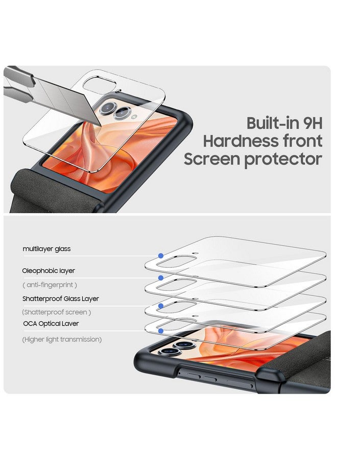 BSNRM for Motorola Razr 2024 Case, Built-in Screen Protector& Hinge Protection & Ultra Thin PU Leather Matte PC Shockproof Phone Cover Smartphone Case for Moto Razr 2024(Black Gray) - Image 4