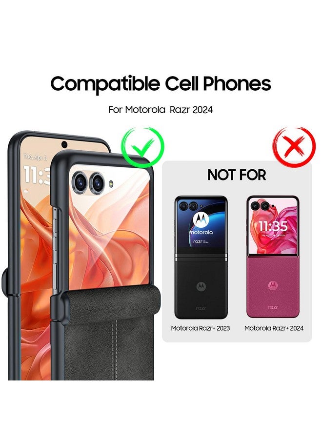 BSNRM for Motorola Razr 2024 Case, Built-in Screen Protector& Hinge Protection & Ultra Thin PU Leather Matte PC Shockproof Phone Cover Smartphone Case for Moto Razr 2024(Black Gray) - Image 1