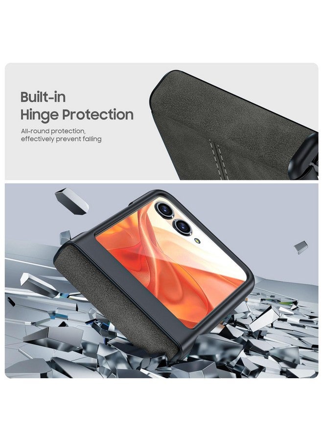 BSNRM for Motorola Razr 2024 Case, Built-in Screen Protector& Hinge Protection & Ultra Thin PU Leather Matte PC Shockproof Phone Cover Smartphone Case for Moto Razr 2024(Black Gray) - Image 3