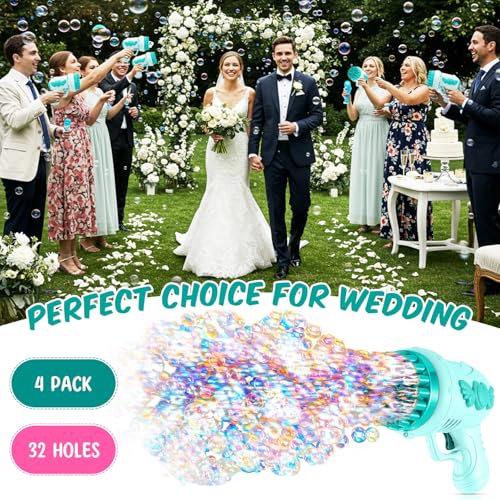 ShinyRelief 4 Pack Wedding Bubble Guns 32 Holes with Light Bottles Solution Romantic Bubble Maker for Outdoor Ceremony Wedding Party Favors Photo Props Reception Entertainment Green - Image 5
