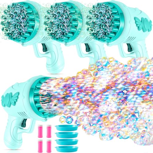 ShinyRelief 4 Pack Wedding Bubble Guns 32 Holes with Light Bottles Solution Romantic Bubble Maker for Outdoor Ceremony Wedding Party Favors Photo Props Reception Entertainment Green - Image 1