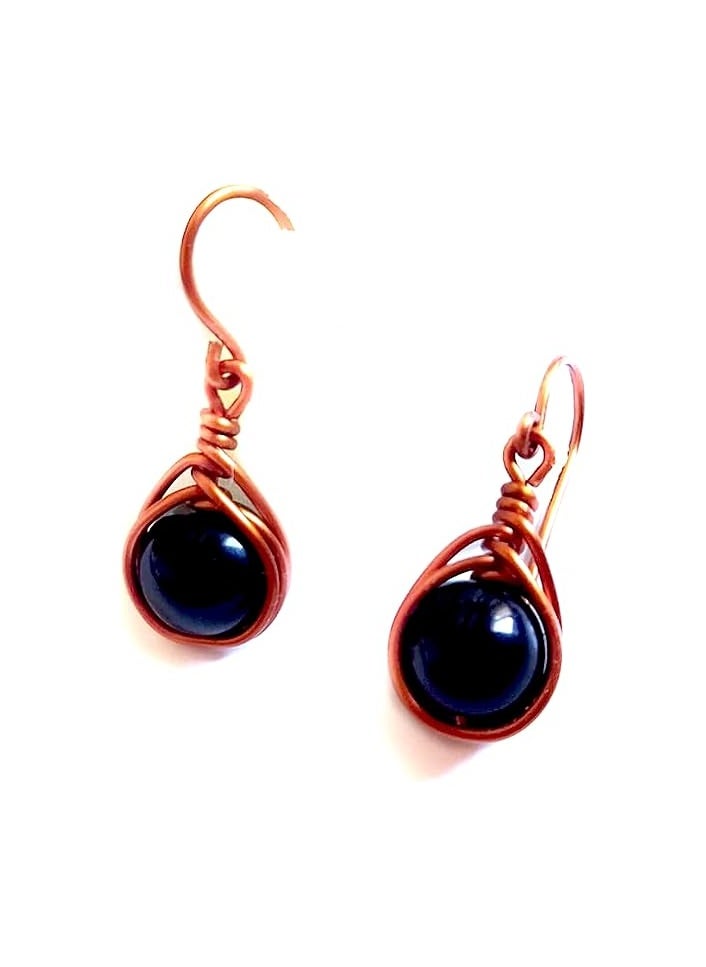 JC jimmycom Plated Copper wire and Stones Short Dangle Drop Earrings,Women earrings, earrings for women,earrings,earrings set unique,accessories,plated copper earrings (black onyx)  Length: 3  Cm ; Width: 1 Cm  ,Weight: 5  grams  - Image 1