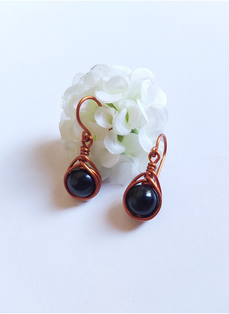 JC jimmycom Plated Copper wire and Stones Short Dangle Drop Earrings,Women earrings, earrings for women,earrings,earrings set unique,accessories,plated copper earrings (black onyx)  Length: 3  Cm ; Width: 1 Cm  ,Weight: 5  grams  - Image 2