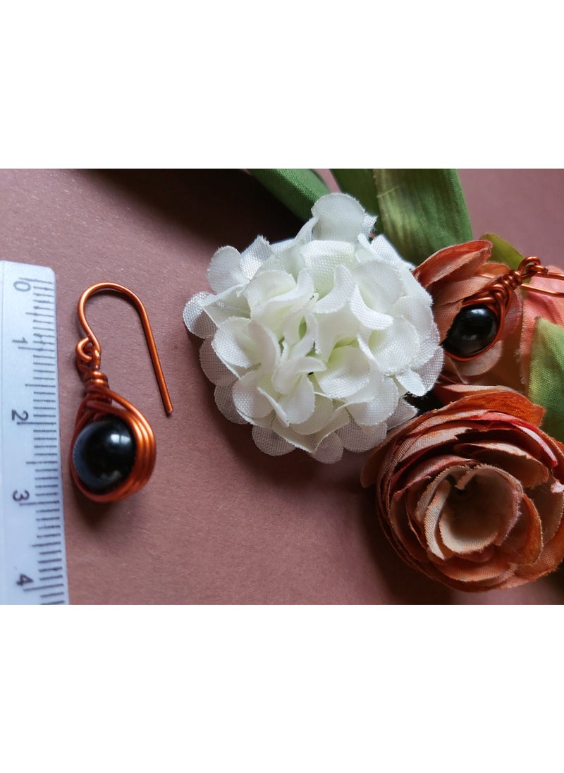 JC jimmycom Plated Copper wire and Stones Short Dangle Drop Earrings,Women earrings, earrings for women,earrings,earrings set unique,accessories,plated copper earrings (black onyx)  Length: 3  Cm ; Width: 1 Cm  ,Weight: 5  grams  - Image 3