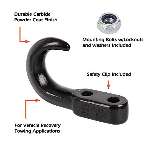 XSTRAP STANDARD 2PK Universal Recovery Tow Hooks 10000LBS Black Forged Tow Hooks Compatible with Jeep Ford Dodge Chevy Chevrolet GMC Toyota Pickup Truck - Image 3