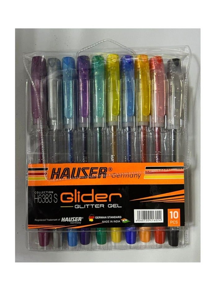 10-Piece Glider Glitter Gel Pen Multicolor