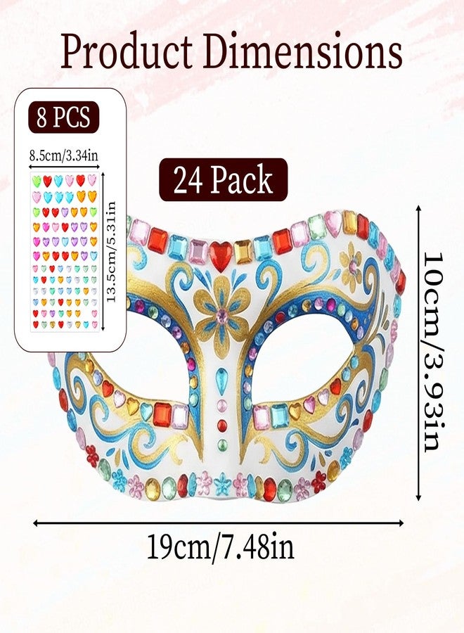 Xosjska 24 Pack Paper Mache Art Mask White Paper Mask Half Face Masquerade Masks DIY White Craft Masquerade Masks and Gem Stickers Cosplay Party Halloween DIY Blank Mardi Gras - Image 2