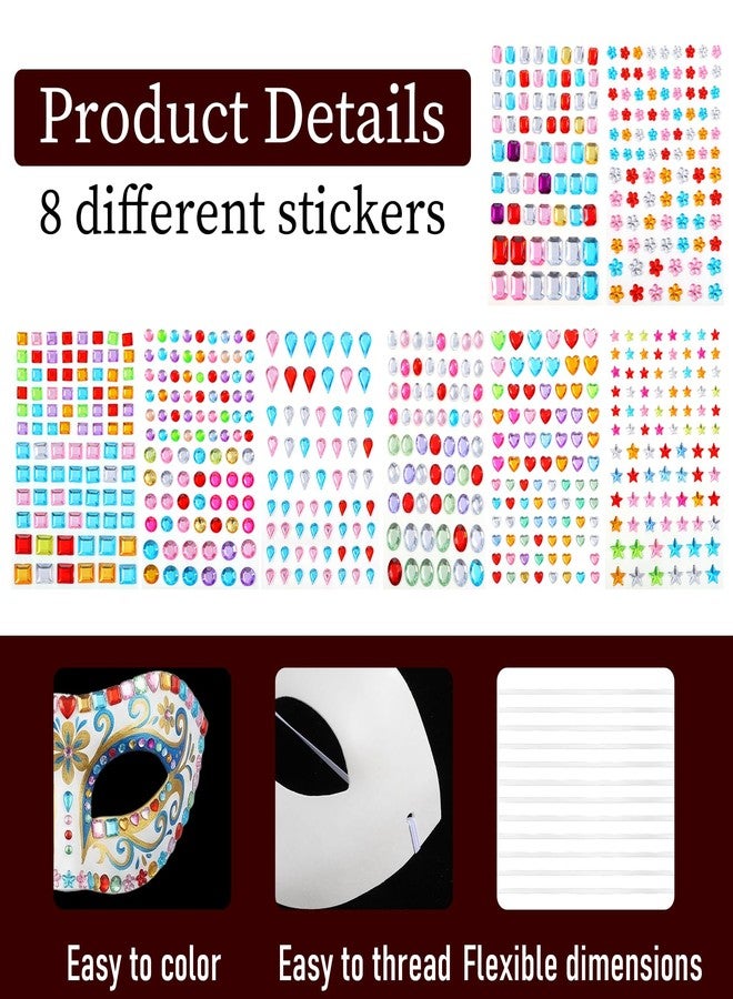 Xosjska 24 Pack Paper Mache Art Mask White Paper Mask Half Face Masquerade Masks DIY White Craft Masquerade Masks and Gem Stickers Cosplay Party Halloween DIY Blank Mardi Gras - Image 3
